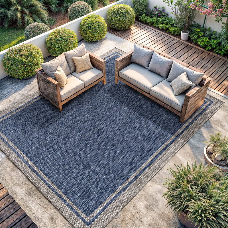 Blue/Gray Geometric Indoor/Outdoor Rug, Rectangle 9' x 12'