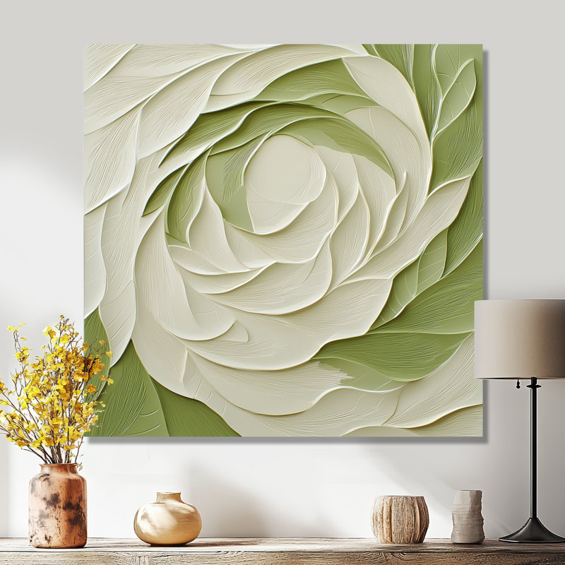 Abstrait blanc et vert, éclipse de rose, H 16 po x l 16 po x P 0,84 po