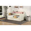 Lit de jour simple rembourré beige avec rangement décoratif, charge et espace de rangement à tiroir à luminosité réglable