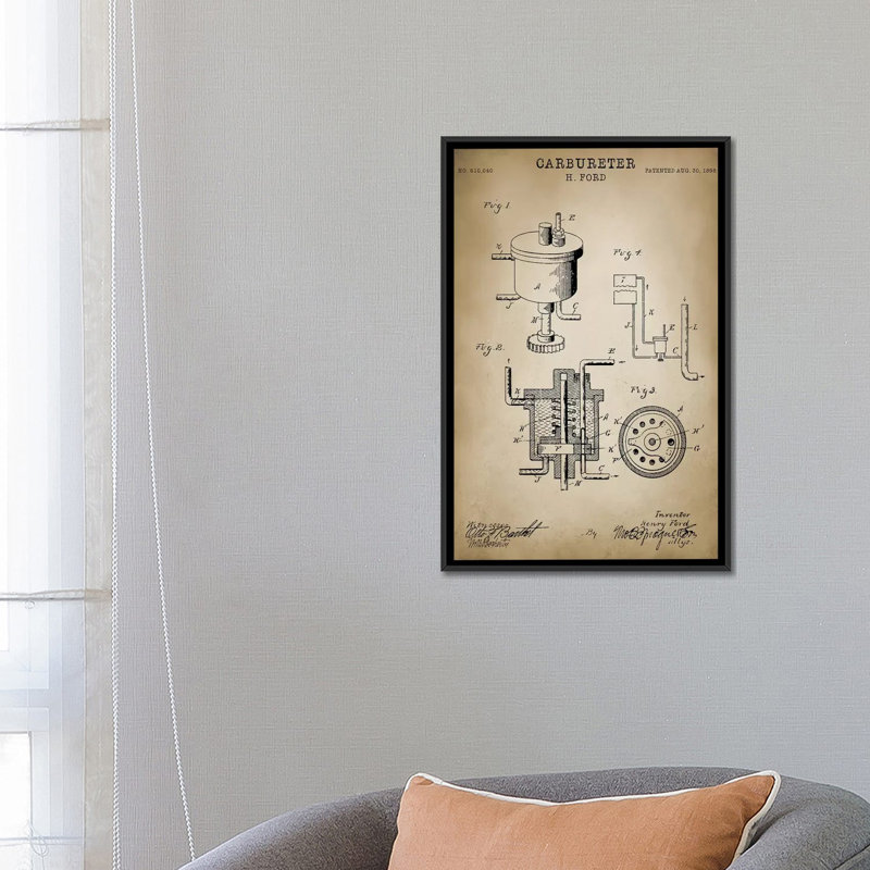 «Ford« Carbureter », impression sur toile, H 26 po x l 18 po x P 1,5 po, Toile tendue, Pas de tapis