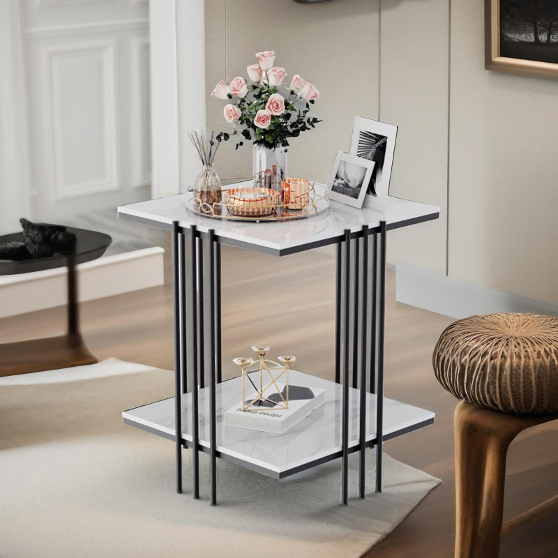 Campobello 2 Tier Square Faux Marble Side Table