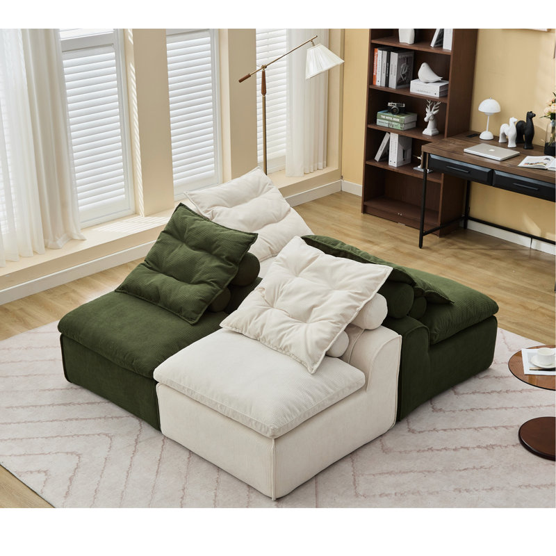 Velours côtelé modulaire sans accoudoirs, 4 configurations, arrangements de bricolage, beige et tons, rembourrage en mousse pour plus de confort, livré avec des coussins lombaires pour le cou, rembourrage pour une meilleure détente, variations, accoudoirs