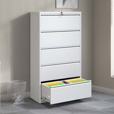 Classeur latéral en acier à 5 tiroirs avec serrure, rangement de haute sécurité pour documents légaux / lettre / A4 / F4, idéal pour la maison et le bureau
