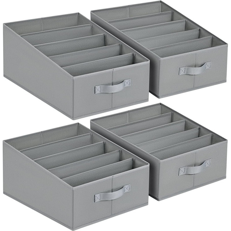 Fabric Closet Organizers For Clothes, Pants, Sweaters - 5 Grids, Foldable, 4 Pack, Gray