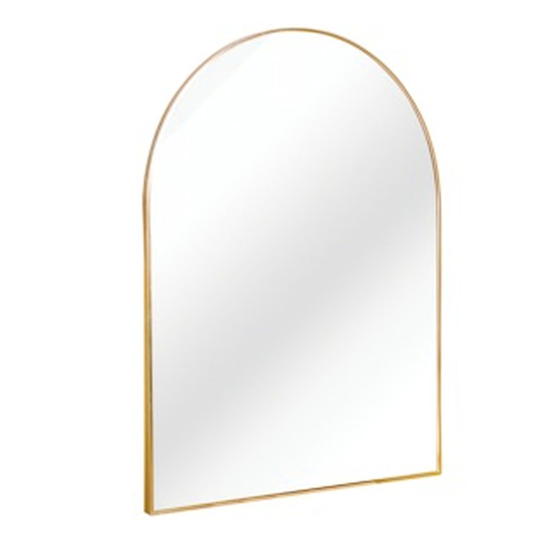 Miroir mural de salle de bain arqué en métal doré 30 po x 36 po - Verre HD de 4 mm, aluminium rouillé, crochets renforcés en aluminium, installation incluse