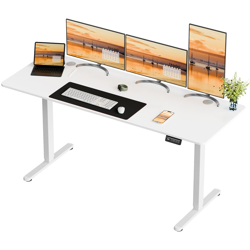 Bureau debout électrique à hauteur ajustable, Blanc, H 46,5 po x l 63 po x P 23,6 po