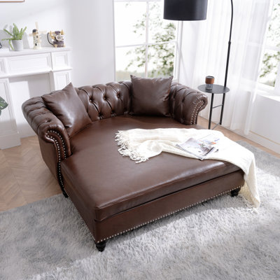 Canapé méridienne surdimensionné Velure de 63 po en cuir PU capitonné avec 2 coussins de salon