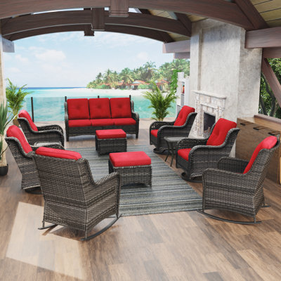 Zariyah Wicker 9 - Person Patio Conversation Set with Cushions