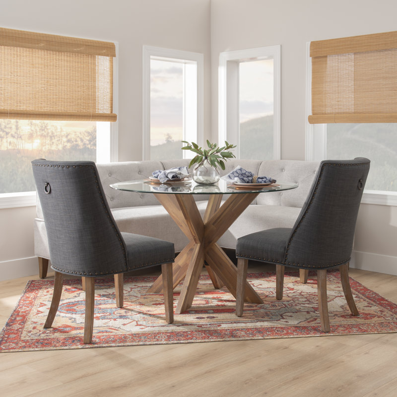 Astrid 6-Person Upholstered Corner Nook And Two-Chair Dining Set, Grey