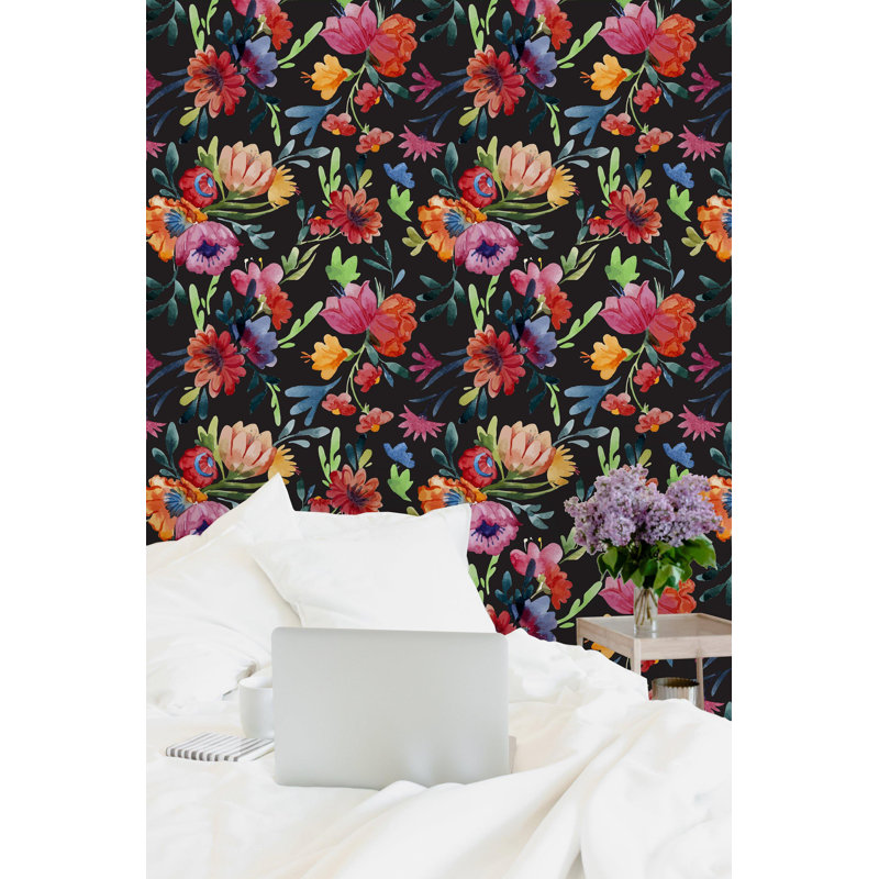 Murale rétro et peinture à fleurs foncées rétro, l 25 po x L 75 po