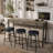 3-Drawer Long Dining Table Set With Power Outlets, Bar Kitchen Table Set With Circular PU Stools, Easy Assemble, Brown Gray Table+Black Stool