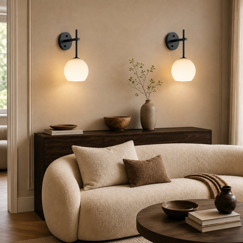 Battery Rechargeable Wall Lights Set of 2, Sconces Wall Lamps with Frosted Glass, Black