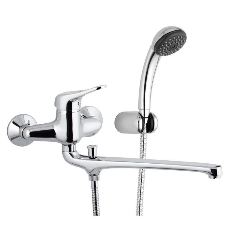 Garniture de robinet de baignoire murale à poignée simple avec inverseur et douchette
