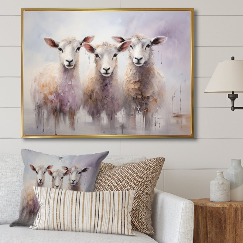 «White Pink White White Sheep Ethereal Ewes II», reproduction sur toile, 12" H x 20" W, Cadre flottant doré