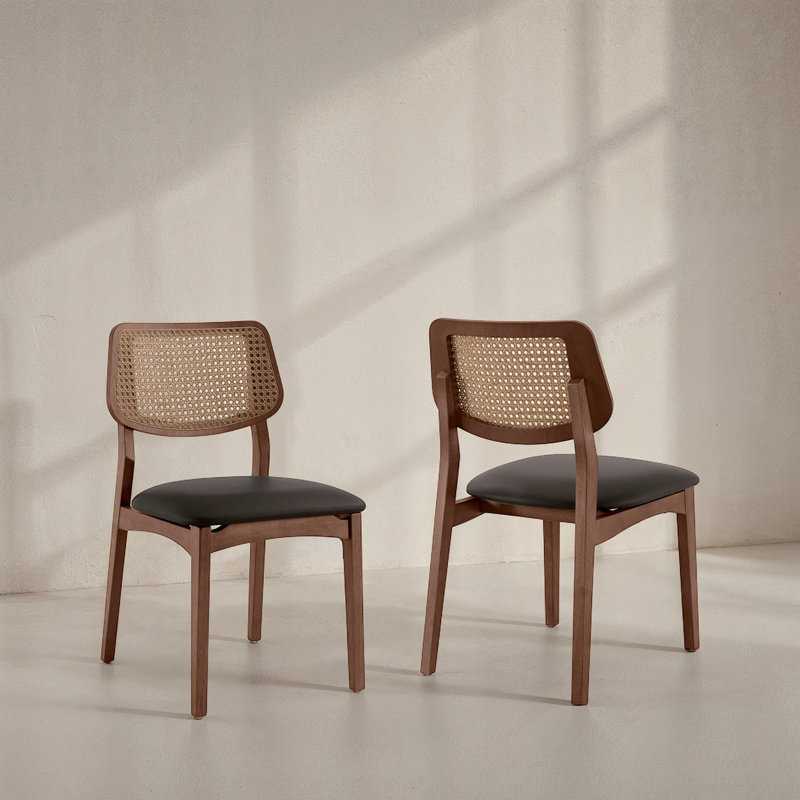Modern Brazilian - Beth - Cane Side Chair - Medley Ivory Seat - Nogal Frame - Nogal Cane Webbing, Shimmy Black/Nogal/Nogal