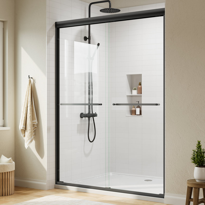 Porte de douche coulissante double encadrée de 50 à 54 po x 72 po avec verre trempé de 1/4 po (6 mm), Matte Black