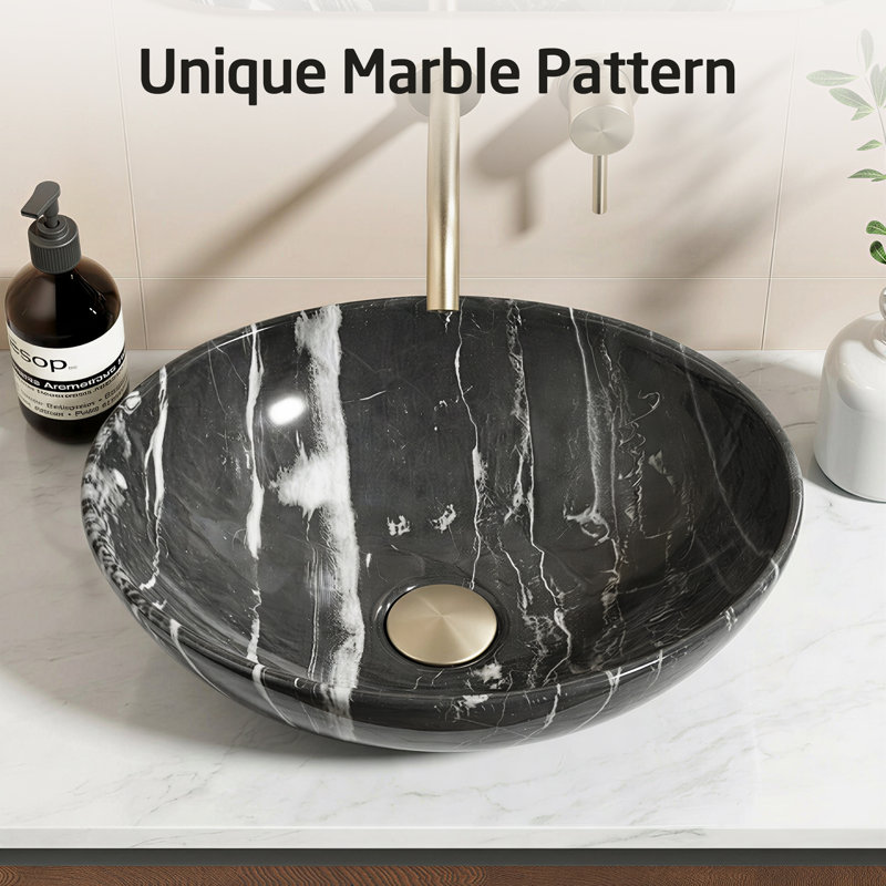 KES 16" x 13" Oval Marble-Pattern Vessel Sink, Modern Ceramic Porcelain Small Bathroom Sink Bowl for Bathroom Vanity Above Counter