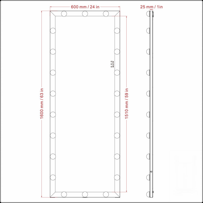 Wall Standing Full Length Mirror With LED Bulbs, Touch Control, And 3 Color Lights For Dressing And Vanity, Silver