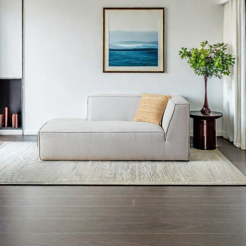 Chaise longue rembourrée Modern, Accoudoir à droite (vu de face), Blanc cassé