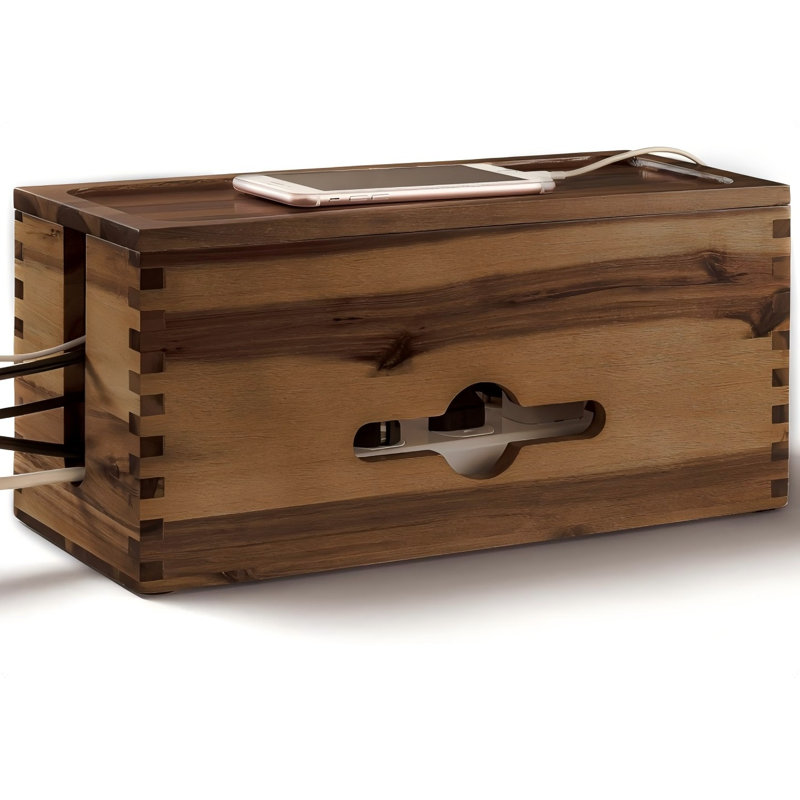 Boîte de rangement en bois pour la gestion des câbles électriques, boîte de rangement multi-câbles, Noyer