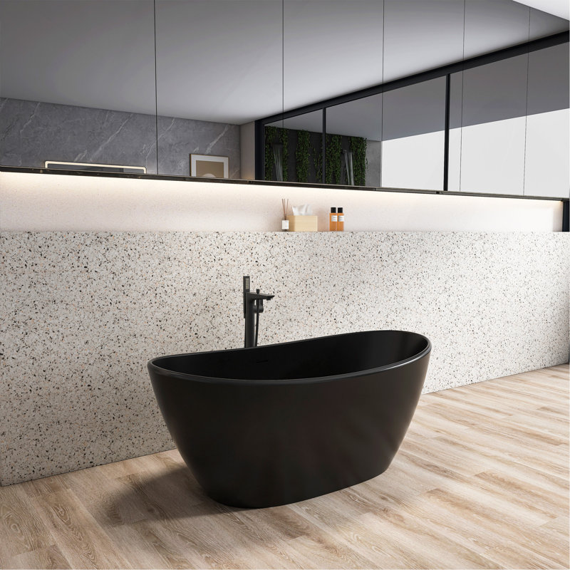 Baignoire de trempage autoportante de 61 pouces pour salle de bain, Noir