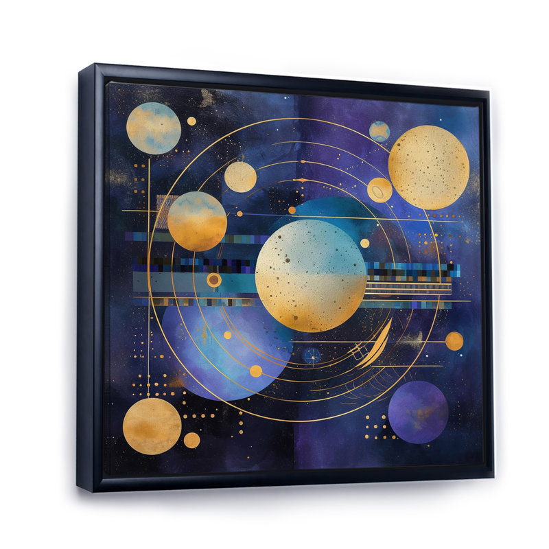 Impression sur toile mauve, jaune et galactique, H 24 po x l 24 po x P 1 po, Cadre flottant noir