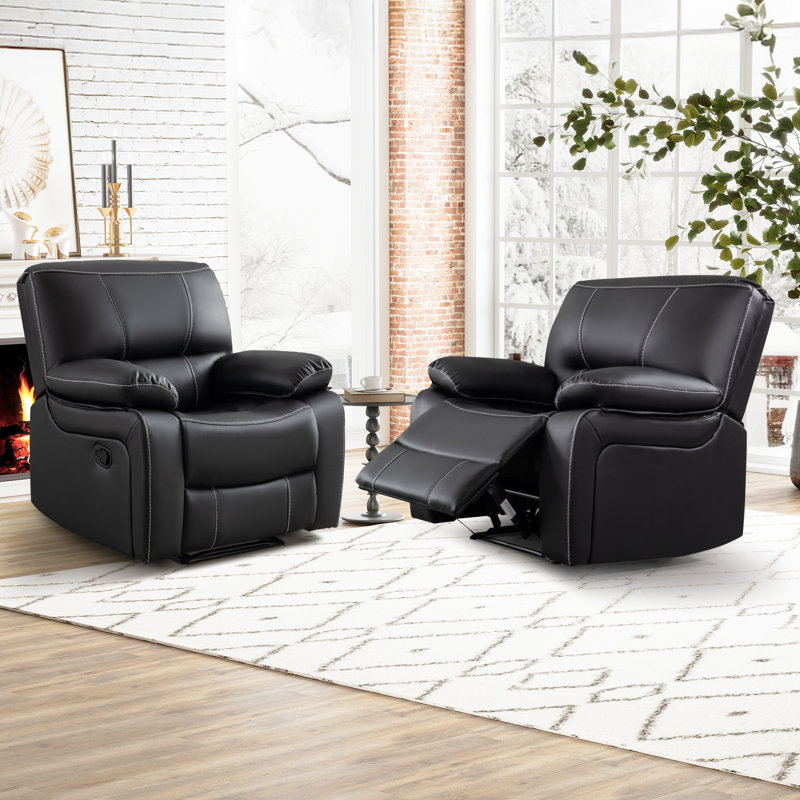 Fauteuil inclinable manuel en cuir respirant de 37,4 po de largeur (ensemble de 2)