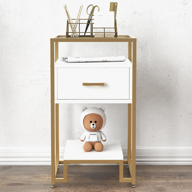 Tenille Glass Top End Table, White/Gold