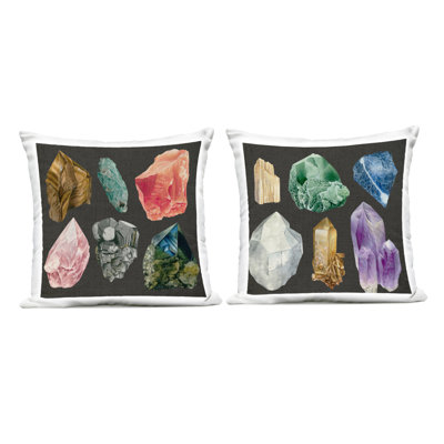 Stupell Industries Various Gemstones on Black Design by Grace Popp  Outdoor Printed Pillow (Set of 2)