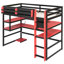 Lit mezzanine en bois avec bureau, support de rangement latéral, tablettes multiples et lumière RVB-1723896253-1723896254