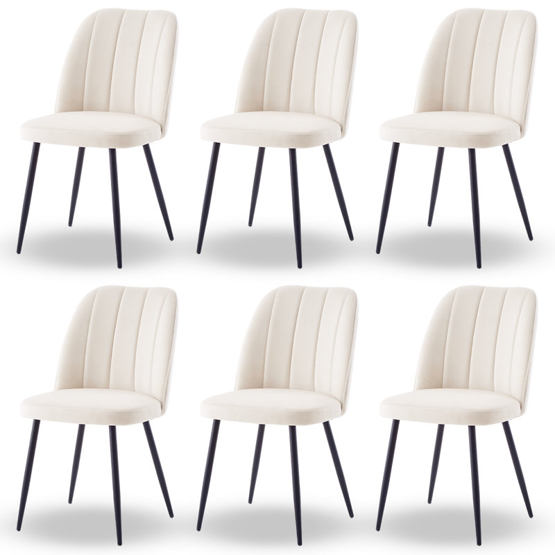 Velvet/Faux Leather Upholstered Modern Armless Dining Chair with Adjustable Feet, Cream White