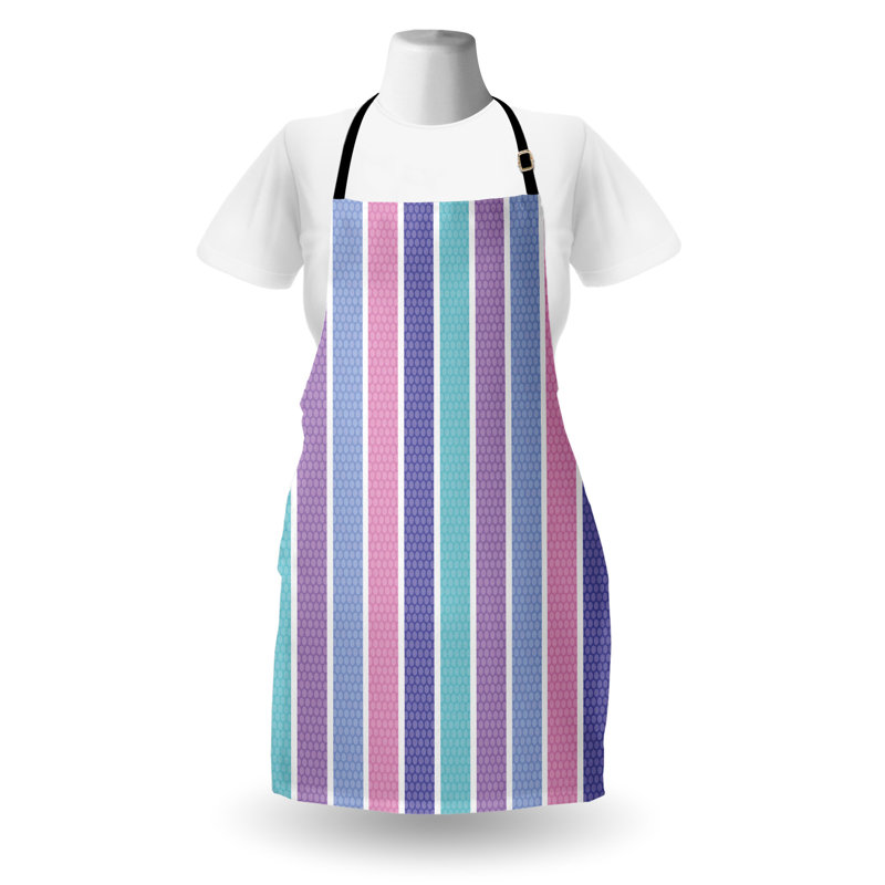 Tablier abstrait East Urban Home unisexe, à pois avec rayures, taille adulte, violet et bleu violet