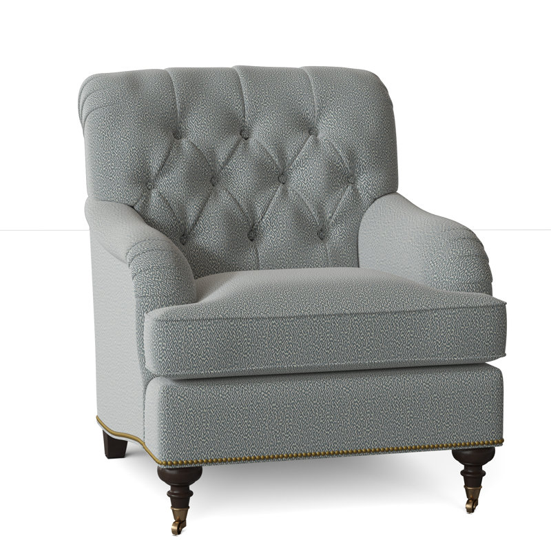 Fauteuil à coussin en duvet capitonné Devan, Noyer américain, Cyan Maya, Petit bronze antique
