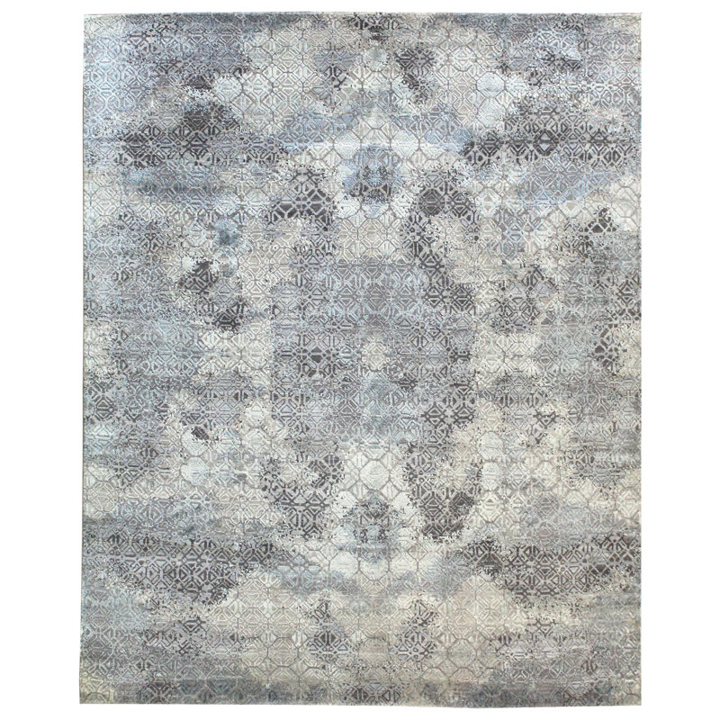 Tapis gris noué à la main de conception unique 7 pi 10 po x 10 pi 1 po Hive One-of-a-Kind Hive