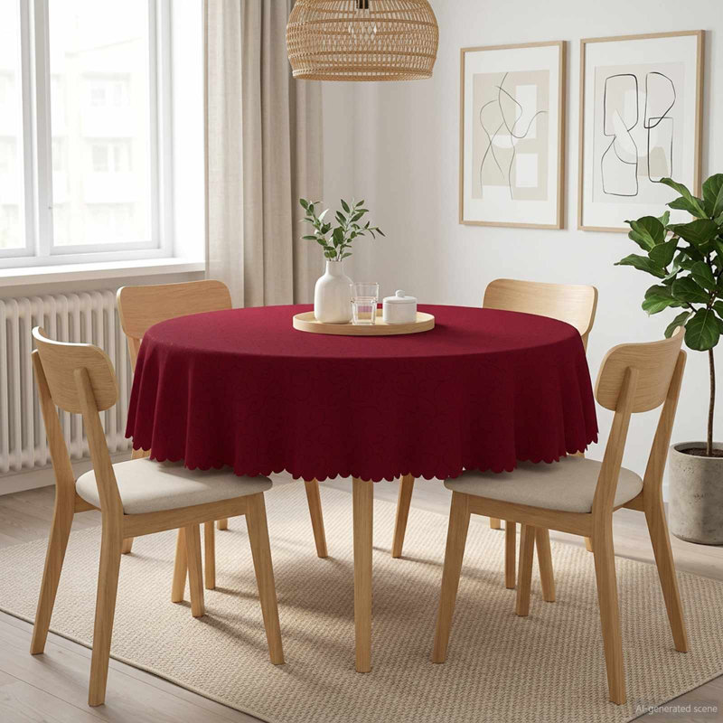  Table Cloth Dining Cover Kitchen Tablecloth Living Room Modern Jacquard, 140cm L, Wine Red