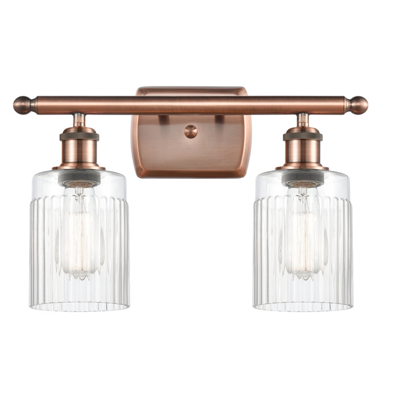 Éclairage pour meuble-lavabo à intensité variable 2 lumières Kamena, Transparent, Ampoule DEL 6 watts rétro, Cuivre antique