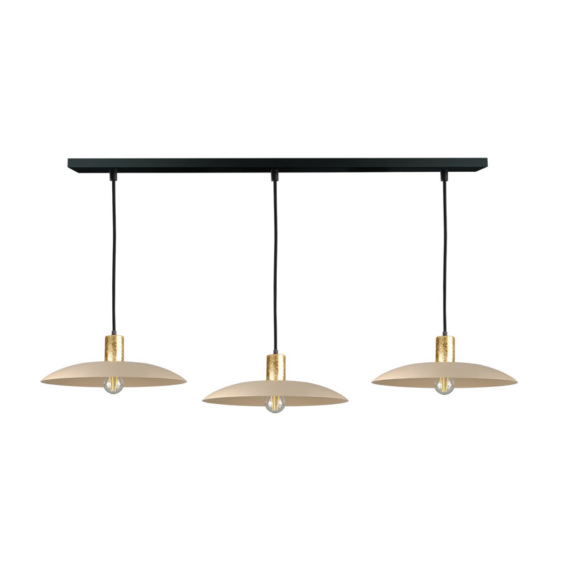 3 - Light Matte Black Dome Pendant, Gold/Latte