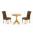 3 Piece Kitchen Table & Chairs Set Contains a Round Dining Room Table with Pedestal and 2 Brown Linen Fabric Parsons Chairs, Oak-1269088019-1269088018