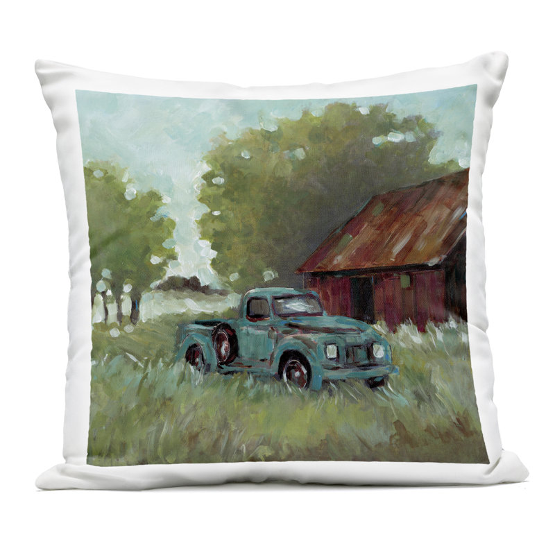 Coussin d'extérieur imprimé expressionniste bleu Expressionist par Wani Pasion, Camion vert