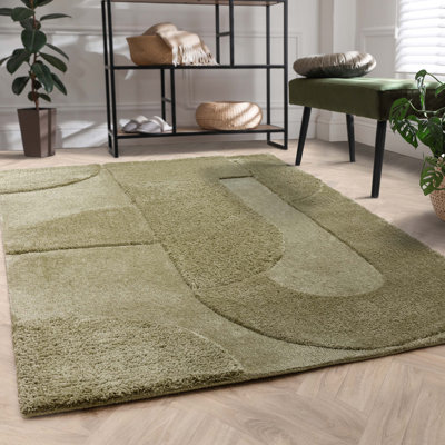 Defino Cozy Geometric Tufted Green Area Rug