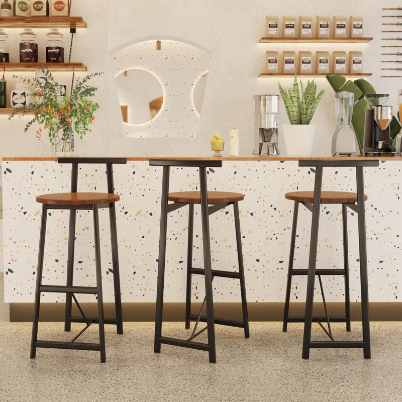 Ensemble de 3 tabourets de bar avec dossier et chaises sans accoudoirs pour îlot de cuisine, Noyer