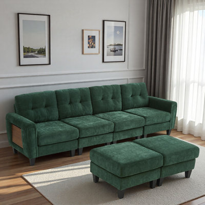 Modern Sectional Sofa With 2 Movable Ottomans, Usb Ports And Side Tables