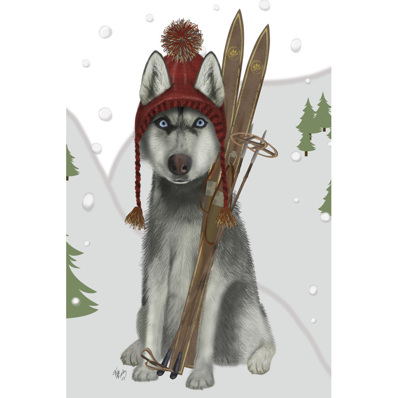 Husky Skiing by Fab Funky - Wrapped Canvas Painting, 46cm H x 30cm W