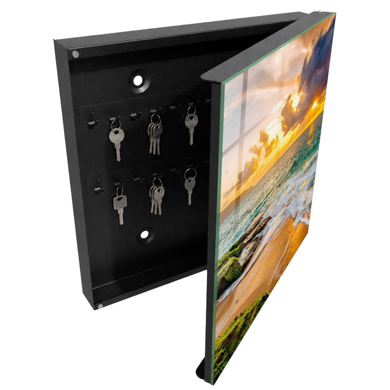 Key cabinet, Opens to the left, 30x30x5, Black, Sunset over the sea full of warm colors, 