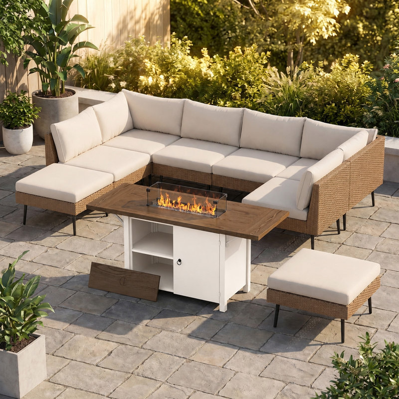 Table de foyer extensible 55 po 50 000 BTU 55 po avec couvercle et certification CSA, Blanc