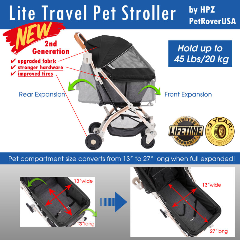 Pet Rover Lite Foldable Pet Stroller, Black