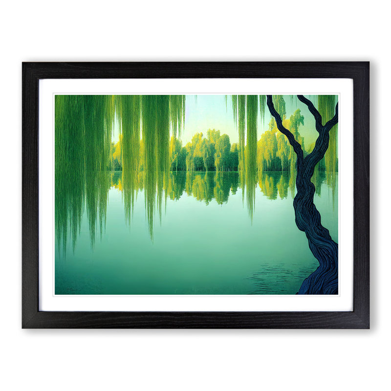 Ethereal Weeping Willow Trees - Framed Print, Black, 34cm H x 46cm W x 2cm D