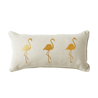 Embroidered Feather Linen Reversible Throw Pillow