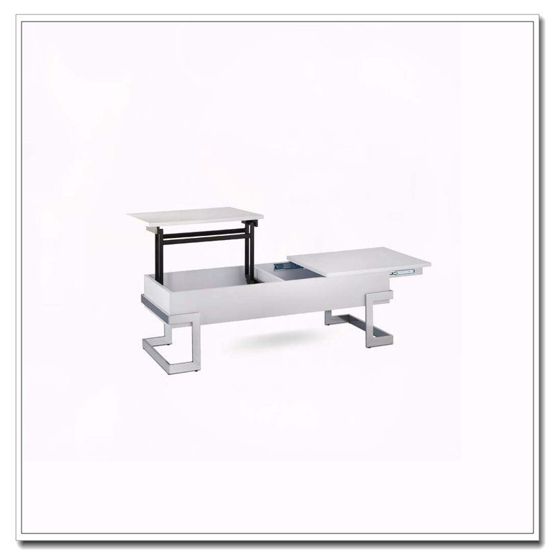 Table basse blanche brillante et chromée avec plateau relevable, White