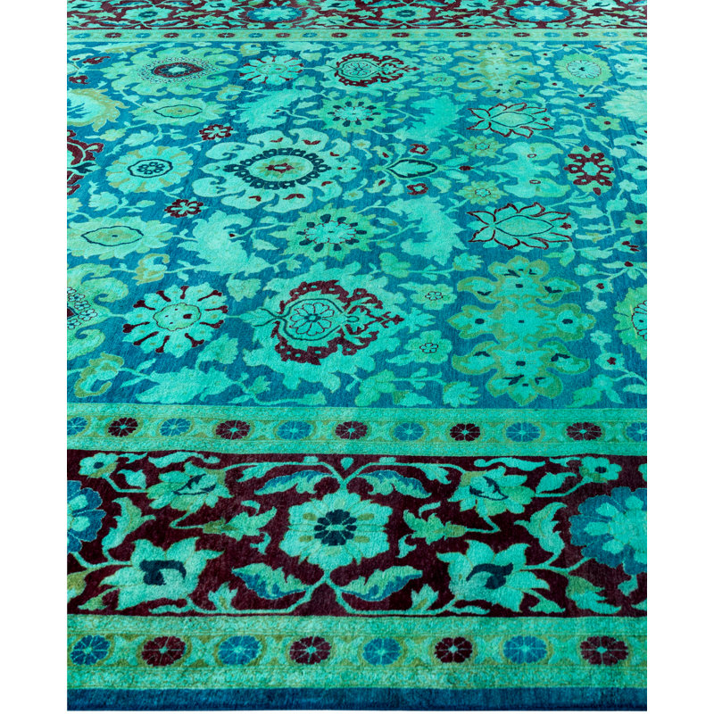 Overdyed Hand-Knotted Wool Modern-Contemporary Green Area Rug 9' 2" x 12' 4"